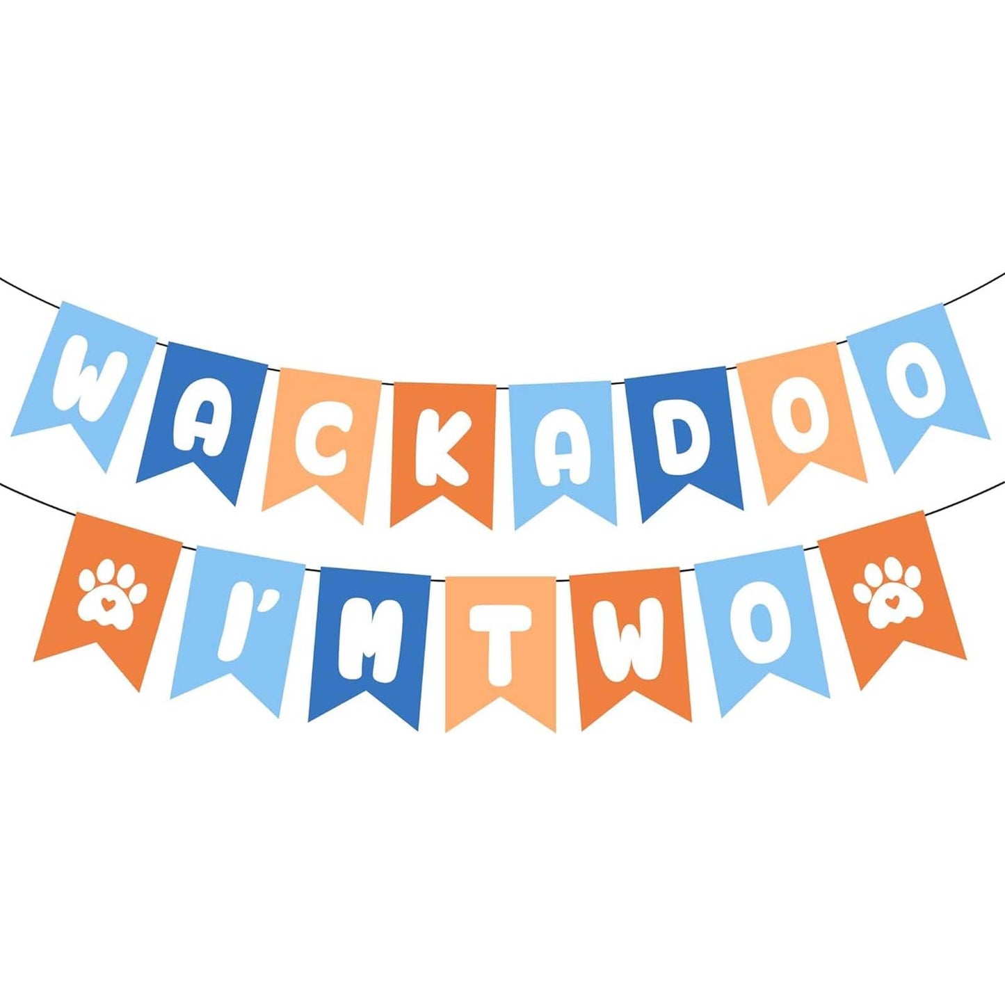 Puppy Themed 2nd Birthday Decorations Banner, Blue and Orange I'm Two Party Garland, Pre-Strung Dog Birthday Banner for Boys/Girls