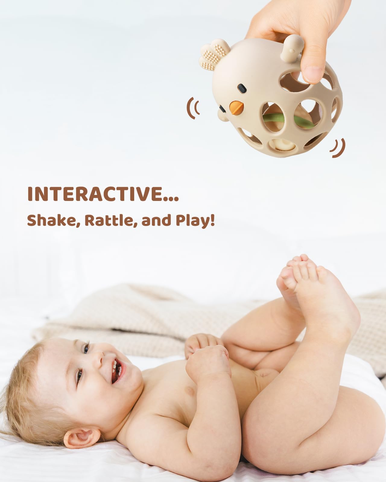 ChooKaChoo 2-in-1 Baby Teething Rattle Toy, Sensory Grasping Teether for Infants 3-12 Months, 100% Food-Grade Silicone, Easy to Hold, Soothing