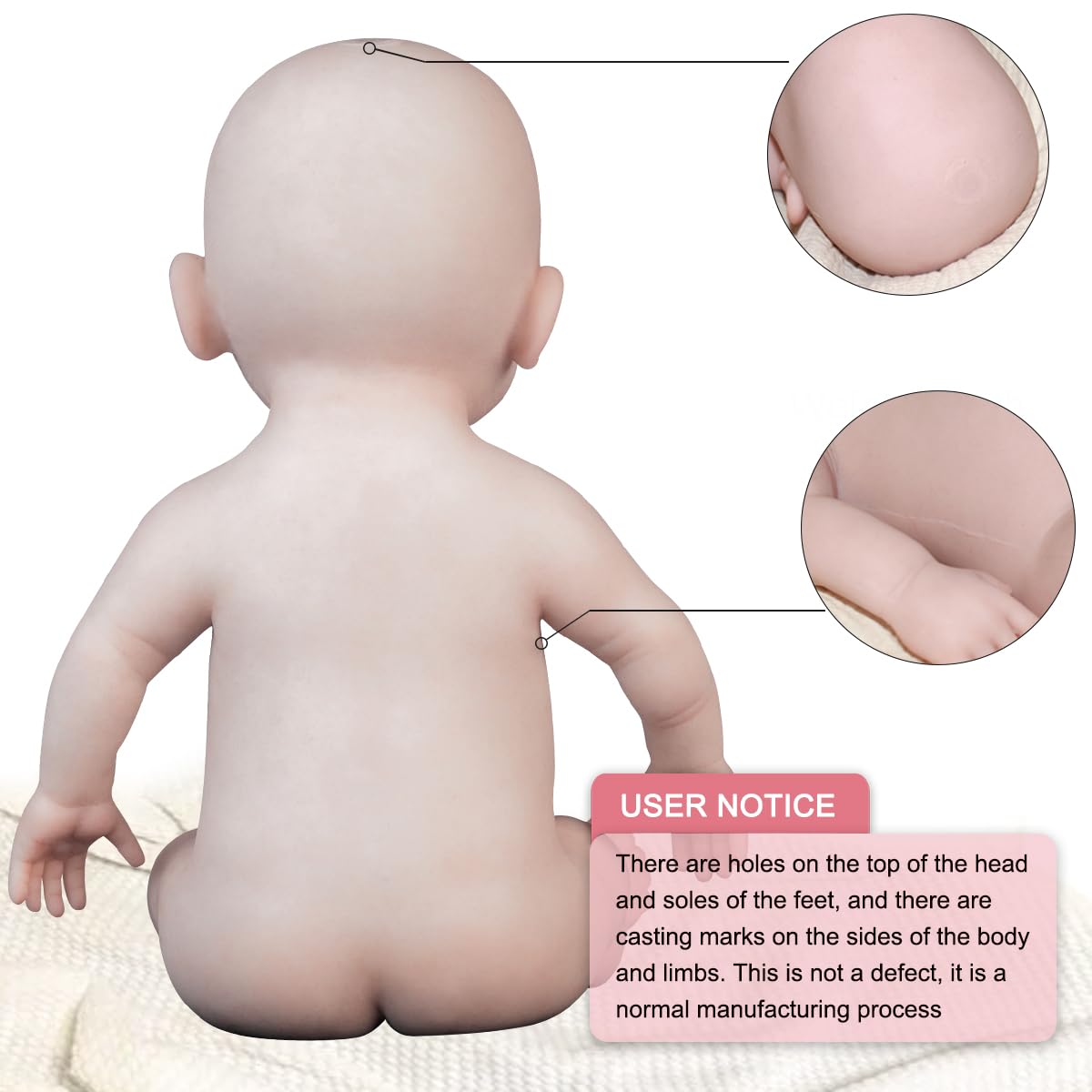 MRTOUMO 18.5 inch Full Silicone Baby Girl Lifelike Doll Newborn Baby Dolls Not Vinyl Material Reborn Doll (Ivory White)