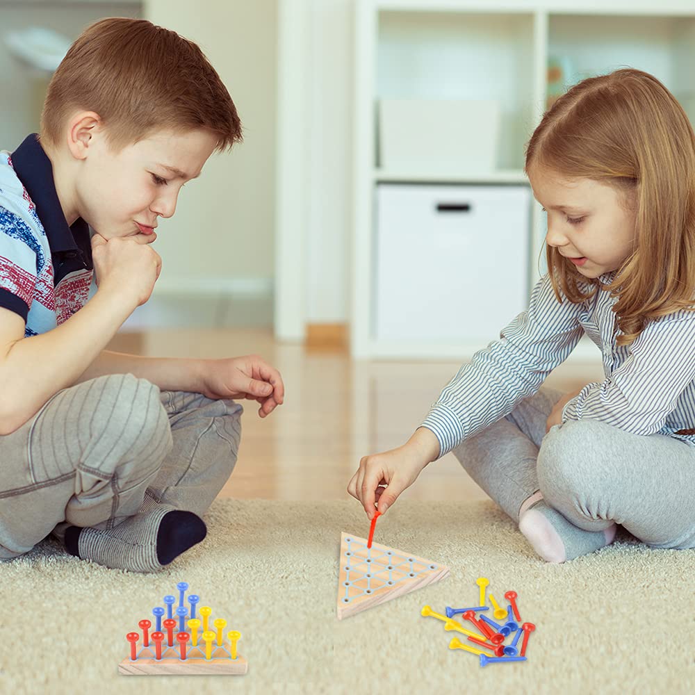 Triangle Peg Game Set of 2, Fun Board Games for Kids and Adults, Made with Wood and Plastic, Kid’s Learning Toys for Boys and Girls