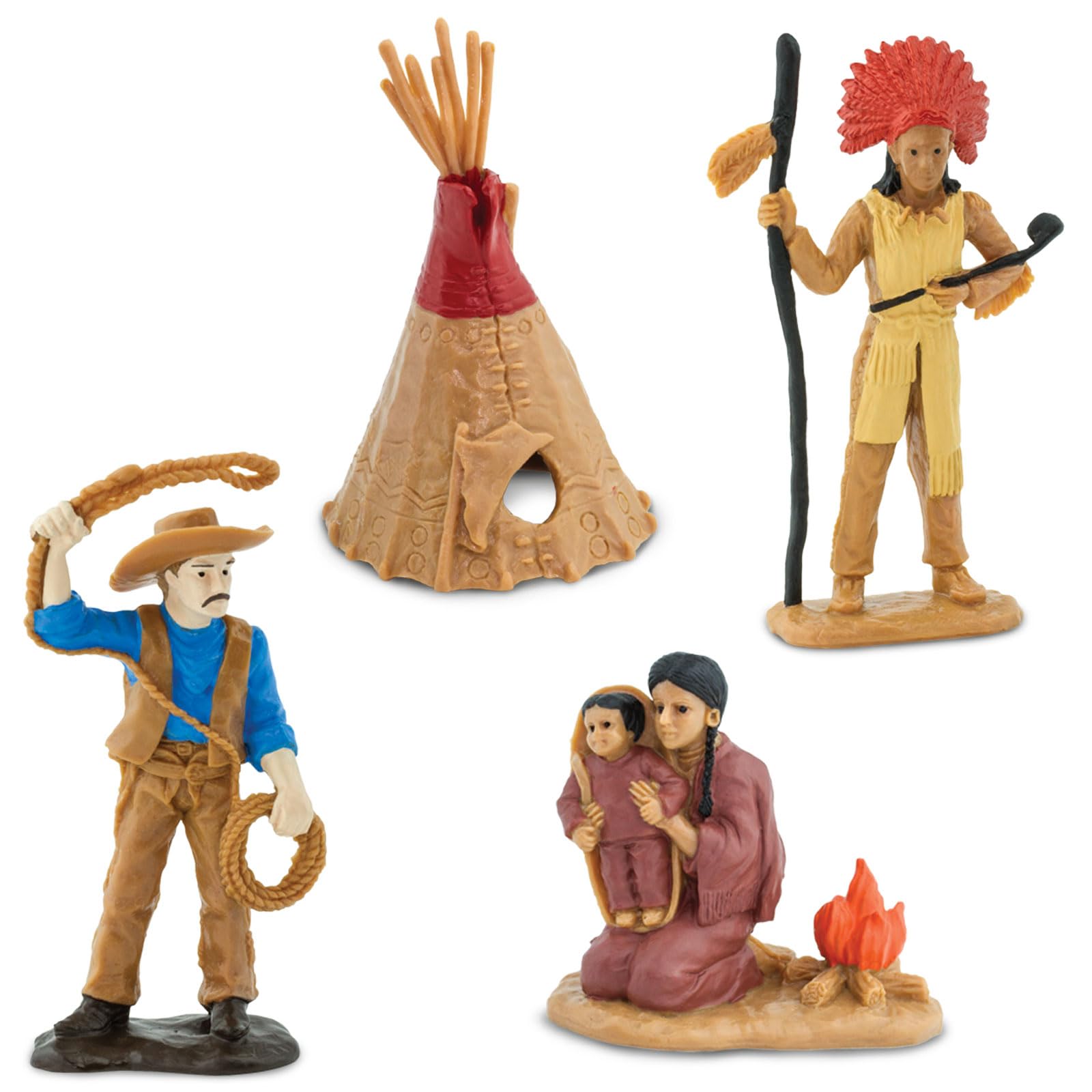 Safari Ltd. Wild West TOOB - 10 Figurines: Native Teepee, Bull, Wagon, Buffalo, Chief, Cowboy, Riding Cowboy, Saddled Horse - Educational Toy Figures