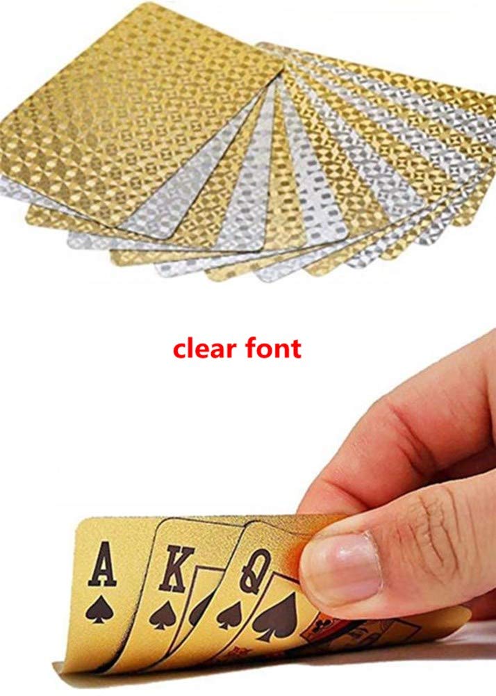 IvyMei 2 Pack Diamond Playing Cards Waterproof Gold Silver Foil Playing Cards Plastic Poker Cards High Flexible (Silver+Gold Diamond)