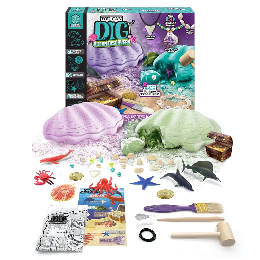 ArtSkills Epic Lab Dig Kit, Ocean Discovery STEM Treasure Hunting Science Kit Arts & Crafts Activity, 30 Assorted Treasures, Tools Included
