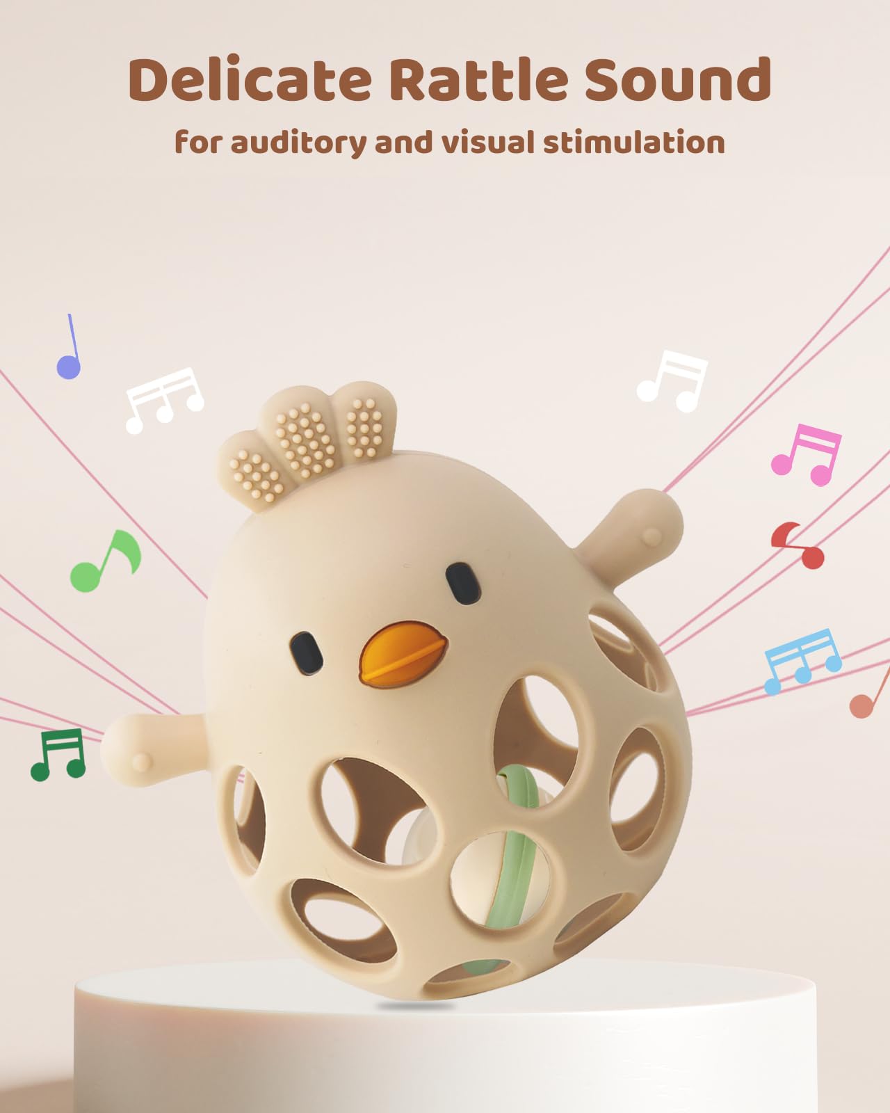 ChooKaChoo 2-in-1 Baby Teething Rattle Toy, Sensory Grasping Teether for Infants 3-12 Months, 100% Food-Grade Silicone, Easy to Hold, Soothing
