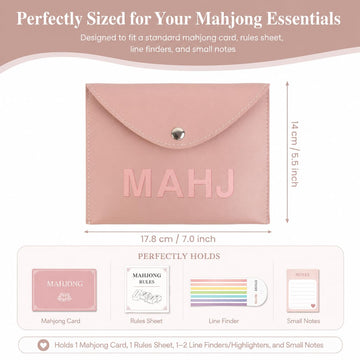 YCQDDA Mahjong Card Holder Sleeve for American Mahjong Cards, Pink PU Leather Mahjong Card Case Cover, Large Card Sleeve Protector with Snap Closure