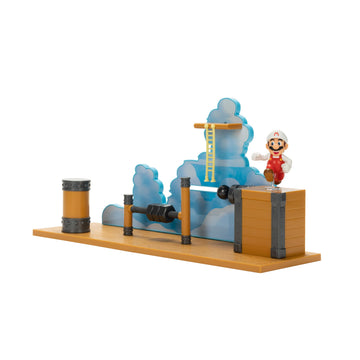 Super Mario Deluxe 2.5in Bowser's Air Ship Playset with Fire Mario Action Figure, Rope Ladder and Screw-Bolt Obstacles