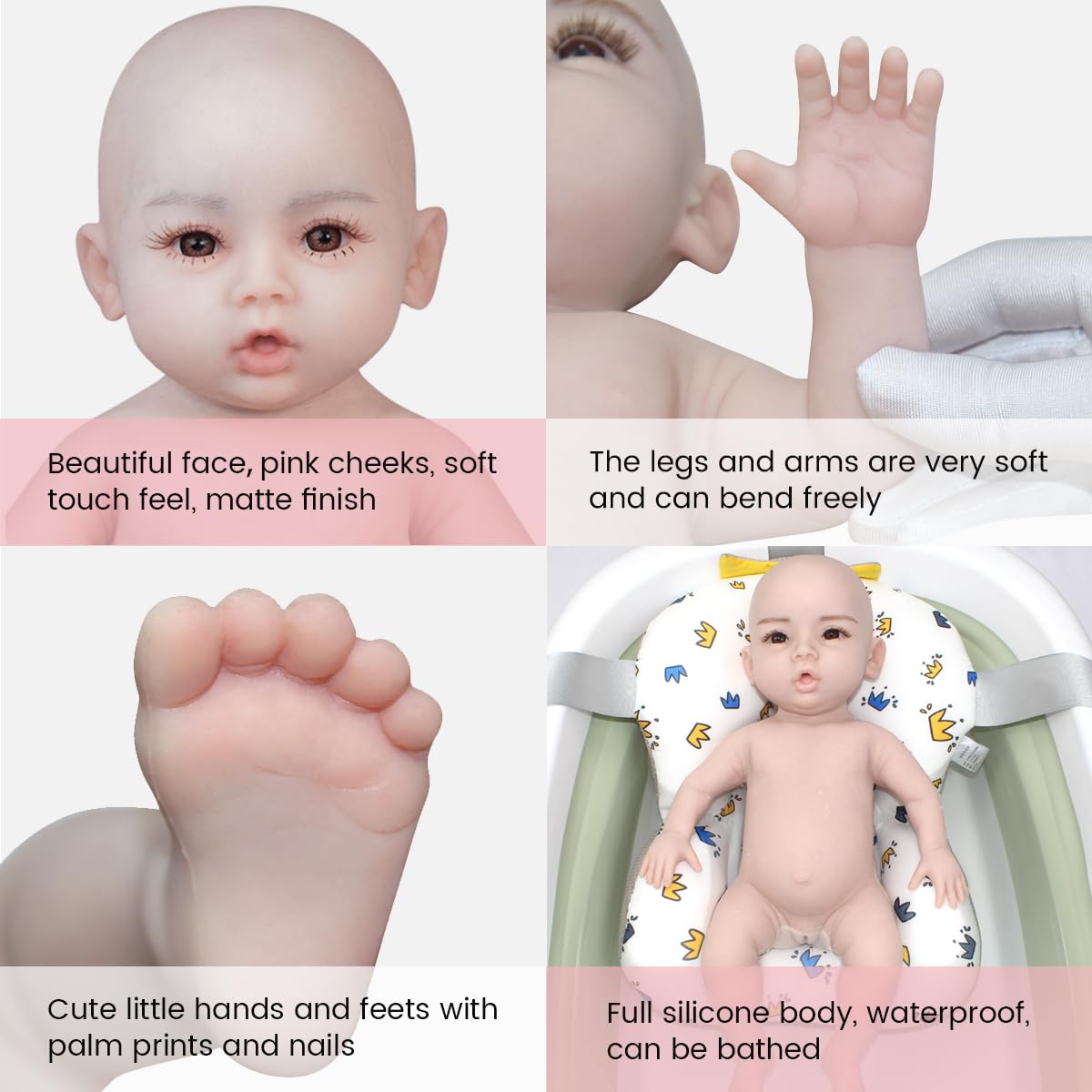 MRTOUMO 18.5 inch Full Silicone Baby Girl Lifelike Doll Newborn Baby Dolls Not Vinyl Material Reborn Doll (Ivory White)