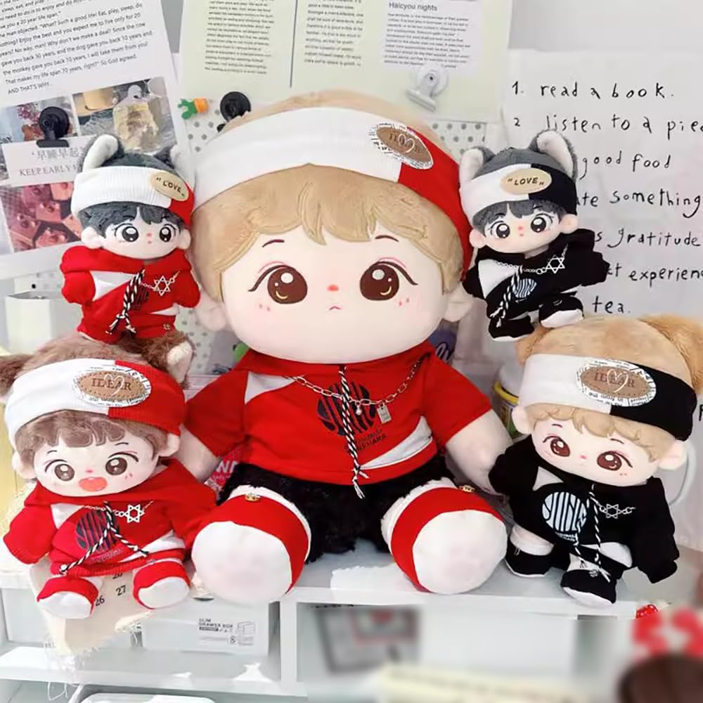 niannyyhouse Headdress Hoodie Shoes Flame Outfit 10cm~15cm 20cm 40cm Plush Doll Clothes Doll Accessories (Red 10cm~15cm)