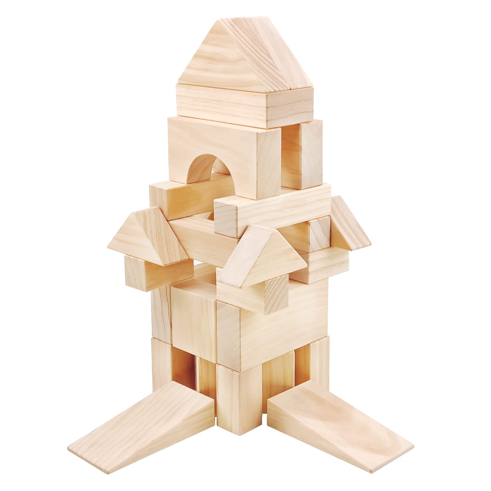 Onshine Large Wooden Blocks for Toddlers 1-3, 64 Pieces Big Wood Building Blocks Set with Wooden Storage Box, Large Toddler Blocks Building
