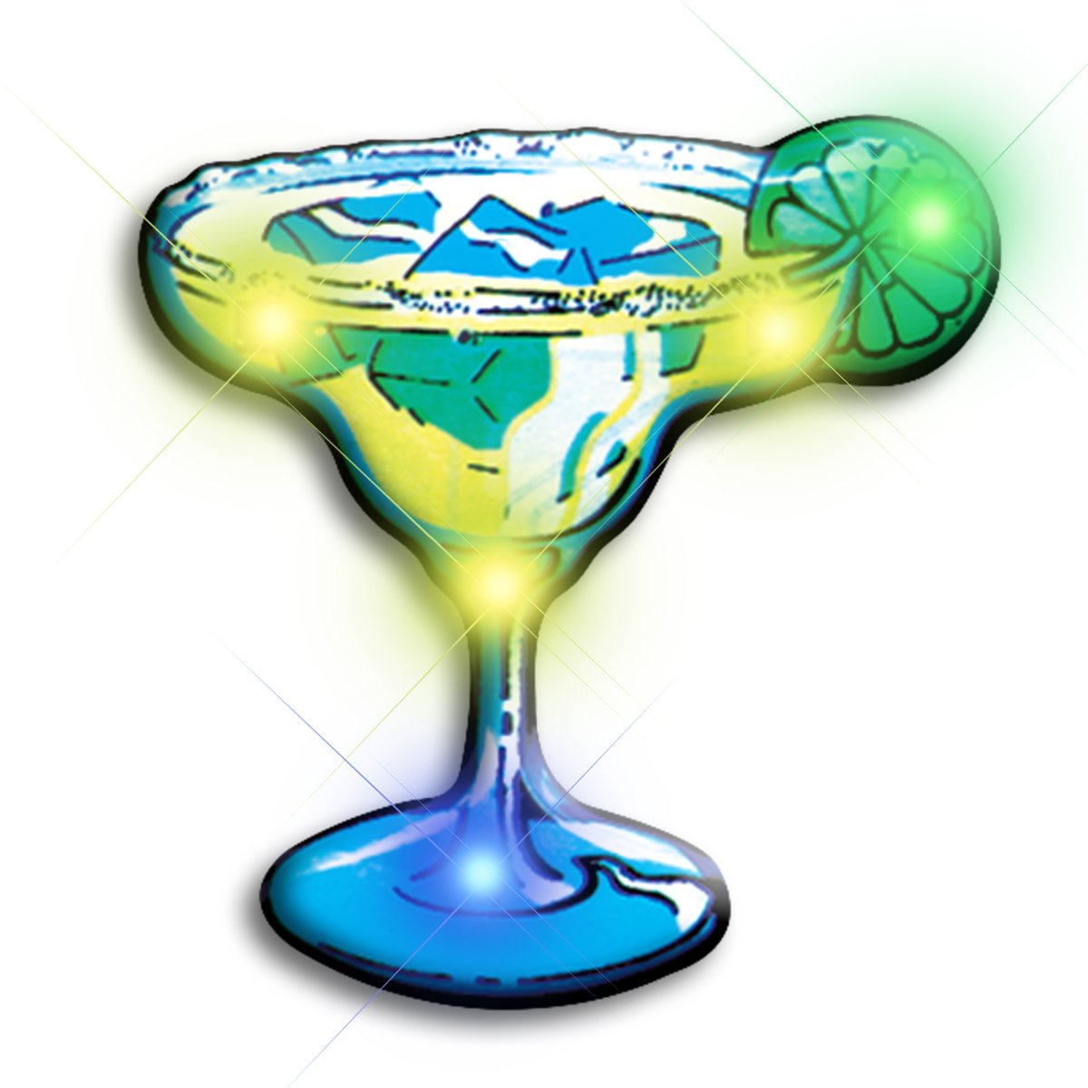 Light Up Margarita Flashing Blinking LED Body Light Lapel Pins (5-Pack)