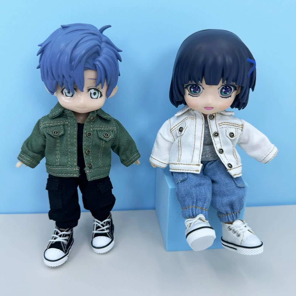 niannyyhouse OB11 1/12 BJD Doll Clothes Coat Pocket Pants Vest Shoes Denim Outfit 4.3in Action Figures Doll Dressup (Pink)