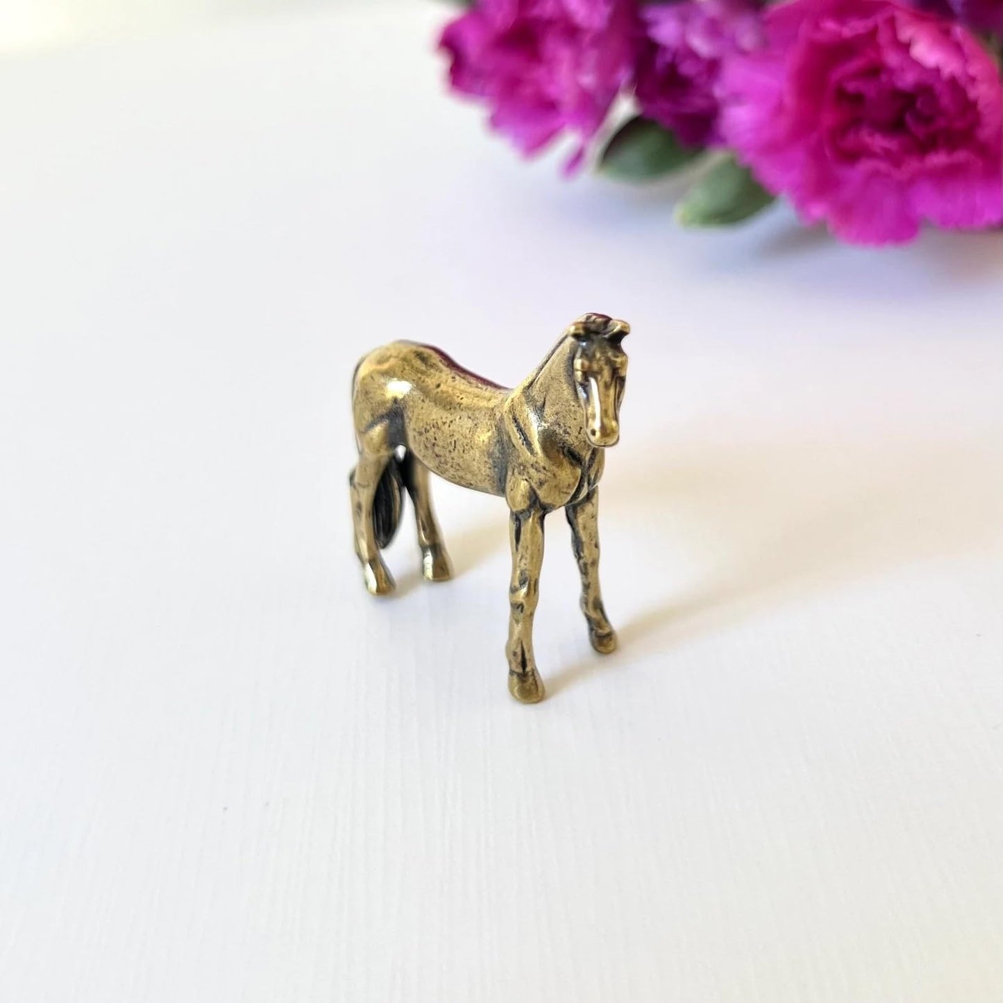 Aorvoras Miniature Horse Figurine, Brass Retro Statue Ornament, Dollhouse Micro Garden Landscaping Decoration
