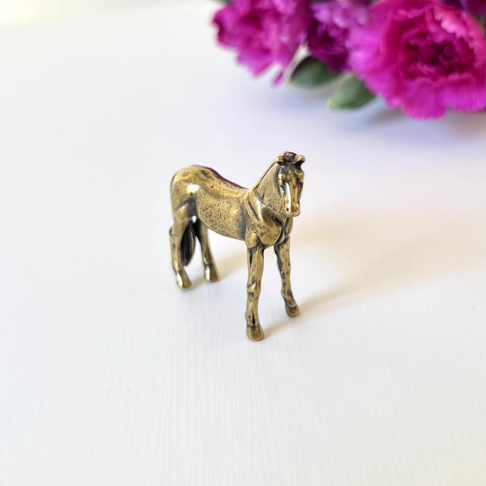 Aorvoras Miniature Horse Figurine, Brass Retro Statue Ornament, Dollhouse Micro Garden Landscaping Decoration
