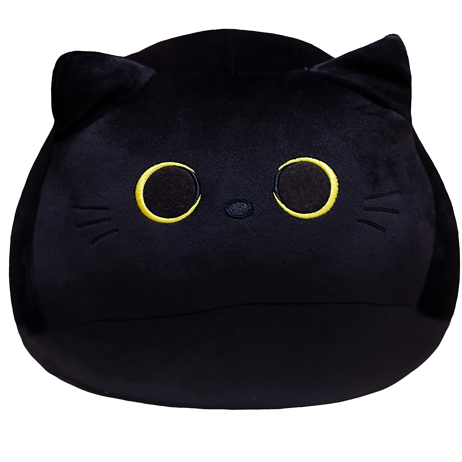 AudeRhine 10'' Cute Black Cat Plush Toys, Soft Pillow Squishy Plushies, Kawaii Cat Stuffed Animals for Home Decoration, Gift for Cat Lovers, Kids