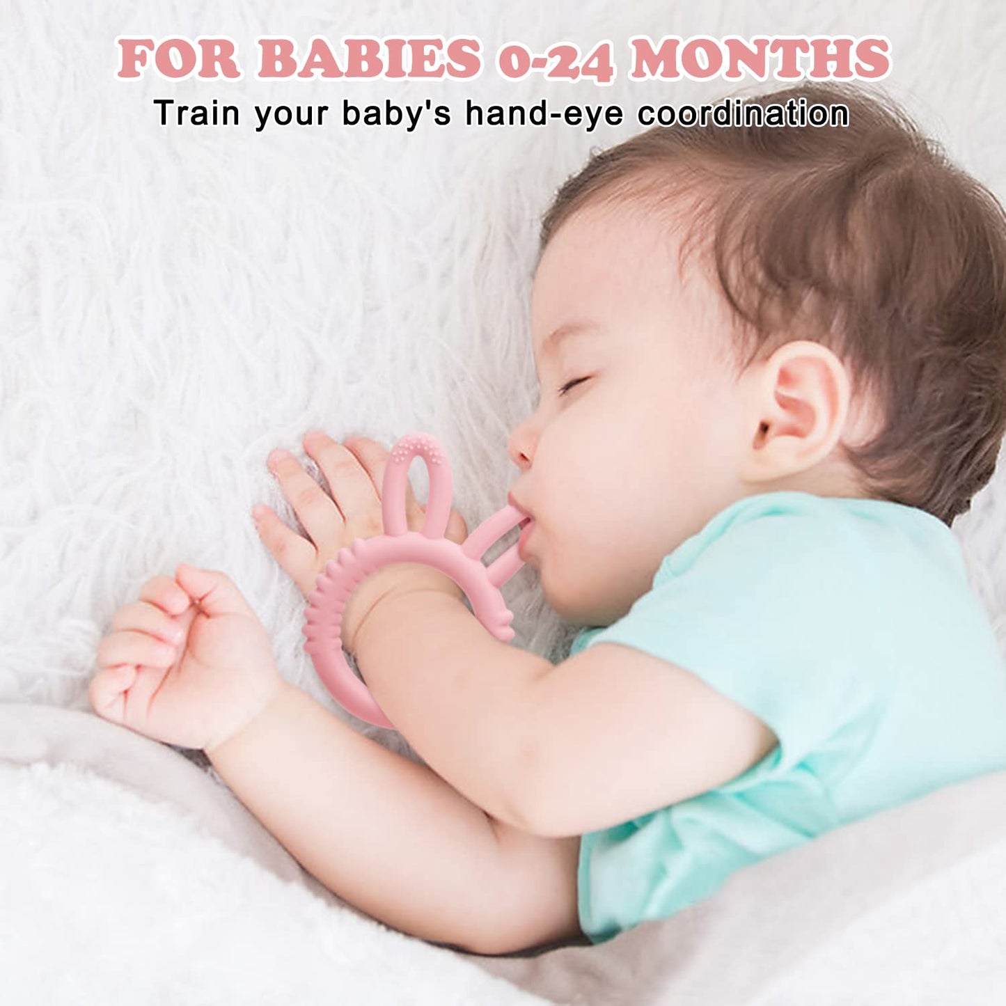 MISSLILI Silicone Babies Teethers Baby Teething Toys for Soothe Massage Sore Gums for 3-12 Months Infants, BPA Free, Easter Gifts for Boys and Girls