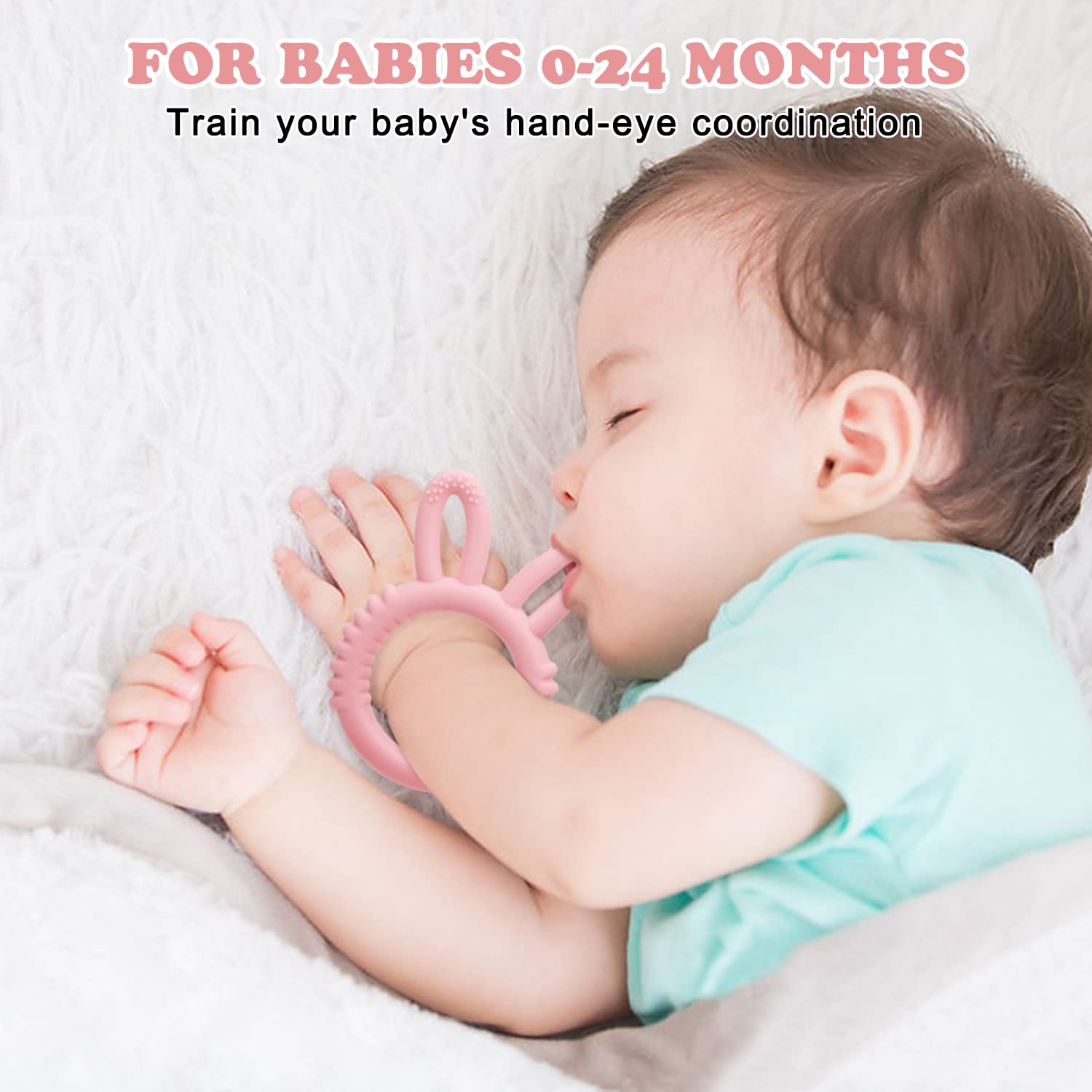 MISSLILI Silicone Babies Teethers Baby Teething Toys for Soothe Massage Sore Gums for 3-12 Months Infants, BPA Free, Easter Gifts for Boys and Girls