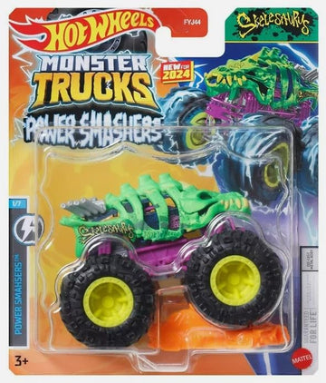 Hot Wheels Monster Trucks New for 2024 1:64 Scale (Power Smashers Skelesaurus 1/7)