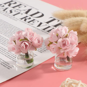 2 Pcs Pink Dollhouse Miniature Flowers Dollhouse Mini Vase with Flower Dolls House Flower Glass Vase 1:12 Scale Dollhouse Miniature Flower in Vase