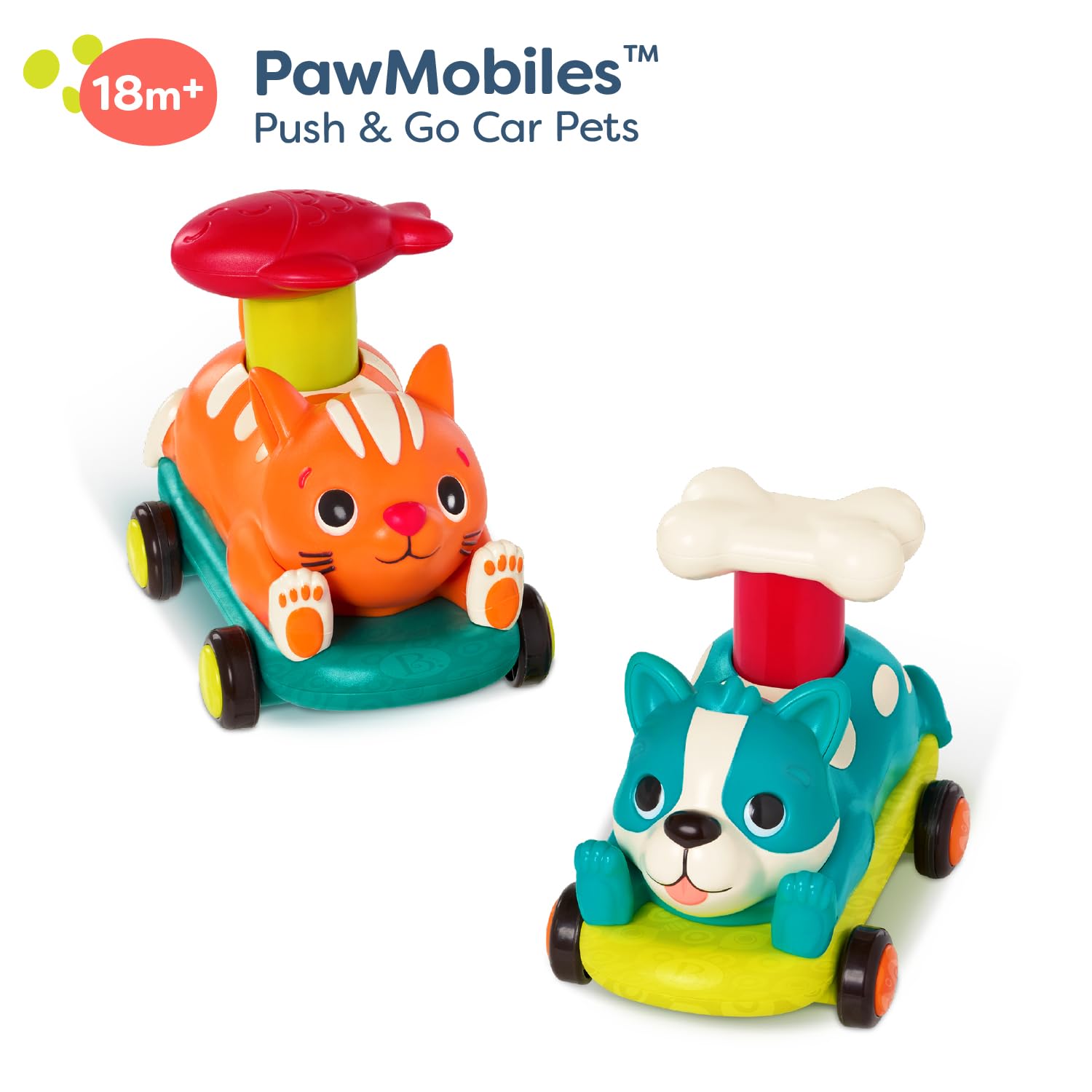 B. toys Push & Go Toy Cars, PawMobiles Cat & Dog Toddler Toy Cars, Activity