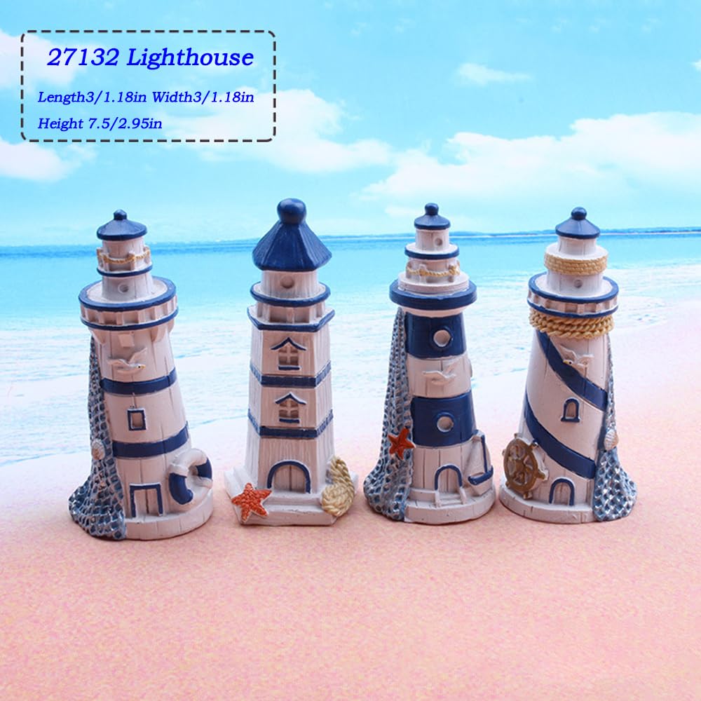 SHENIAFC Four Resin Lighthouse Models, Miniature Lighthouses, Outdoor Lighting, Garden Courtyard, Lawn, Fish Tank Decorations (Yellow+Blue)