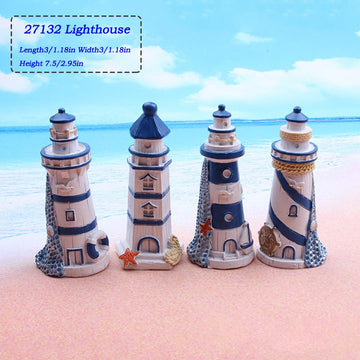 SHENIAFC Four Resin Lighthouse Models, Miniature Lighthouses, Outdoor Lighting, Garden Courtyard, Lawn, Fish Tank Decorations (Yellow+Blue)