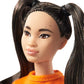 Barbie Fashionistas Doll #145 with Long Brunette Pigtails Wearing Orange T-Shirt, Shimmery Blue Skirt, Yellow Kicks & Bracelet, Toy for Kids 3 to 8
