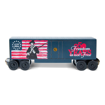 Whittle Shortline Railroad 250th Anniversary “Minuteman” Wooden Train Car - Revolutionary War Commemorative Wooden Railway Car, Compatible with Major