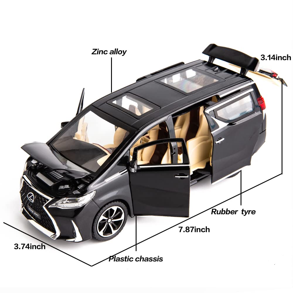 WAKAKAC Model Car 1/24 LM300 MPV Alloy Pull Back Metal Collectible Toy Car with Light and Sound, Toy Vehicle Door Can be Opened, Gift Black