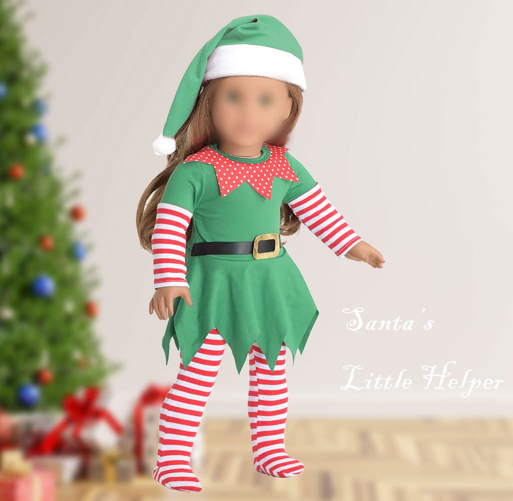 sweet dolly 18 inch Christmas Doll Clothes, 18 inch Christmas Elf Clothing Costume Santa's Little Helper Outfit for 18 inch Doll
