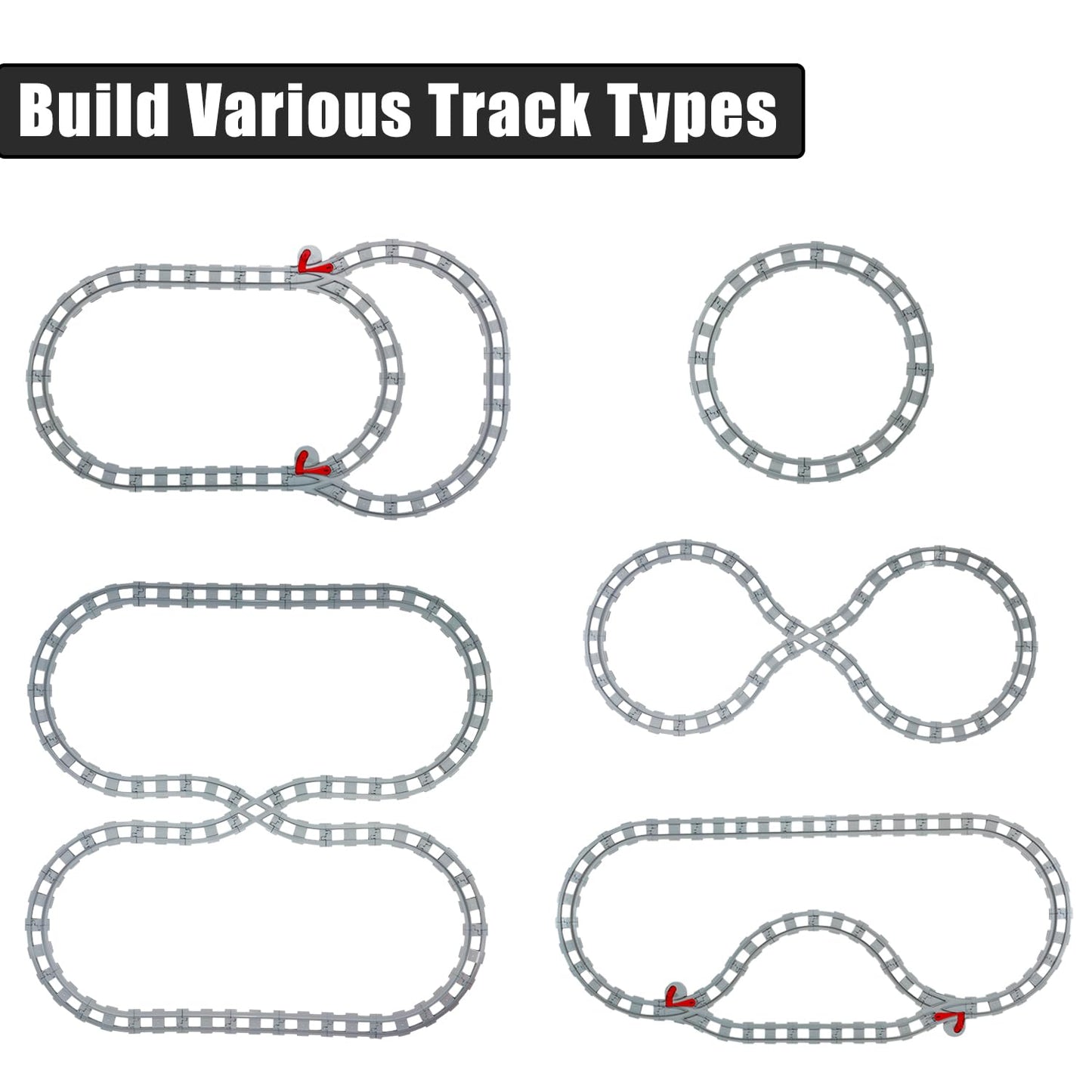 Koowants 47-Piece Train Track Set,Classic Railway Track with 30 Curved Tracks,14 Straight Tracks,2 Switch and 1 crossoverTracks-Compatible with All
