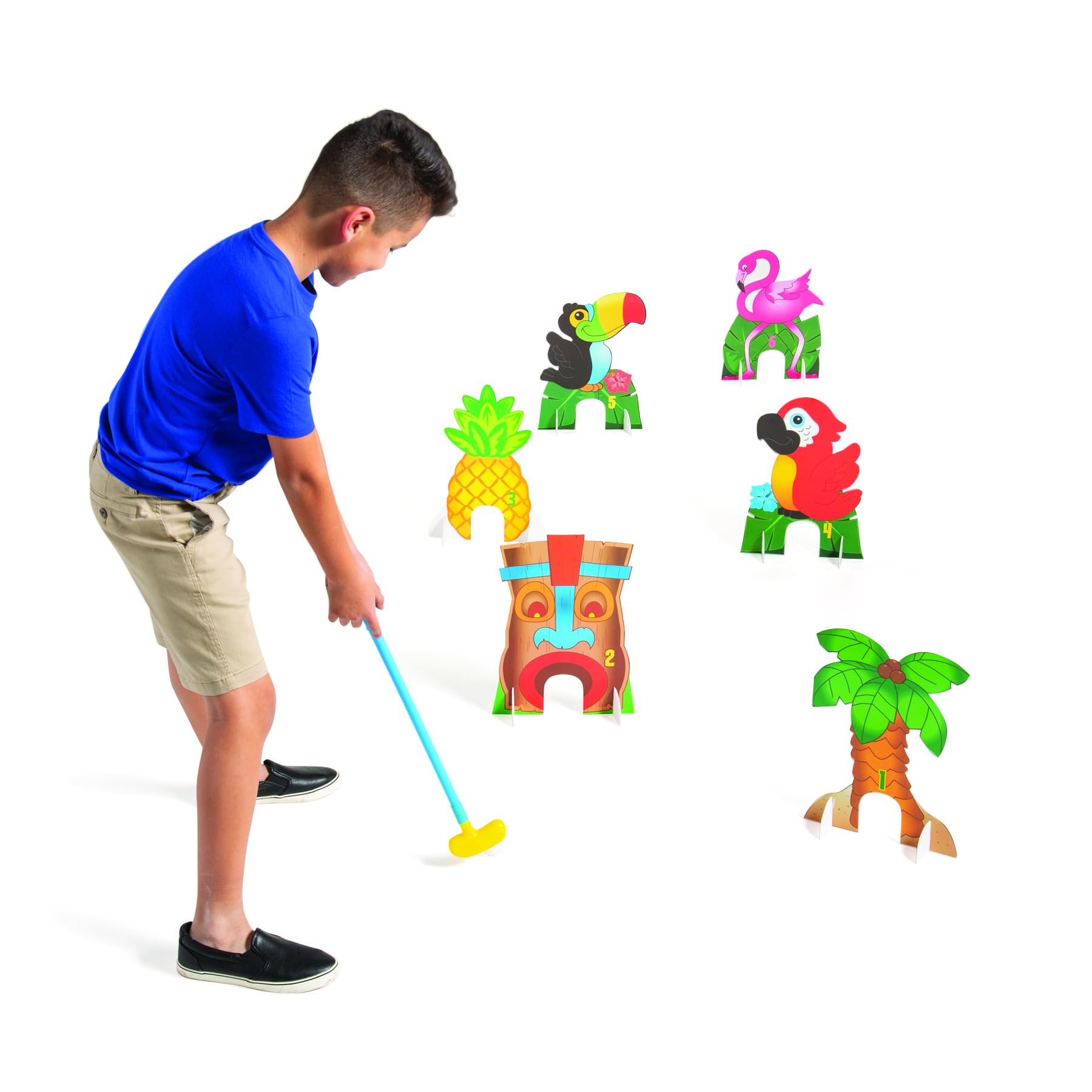 Fun Express Luau Tropical Mini Golf Set for Kids - Toddler Golf Clubs with Putting Mat Markers | Carnival Games for 3 Year Old Boy Girl Birthday Gift