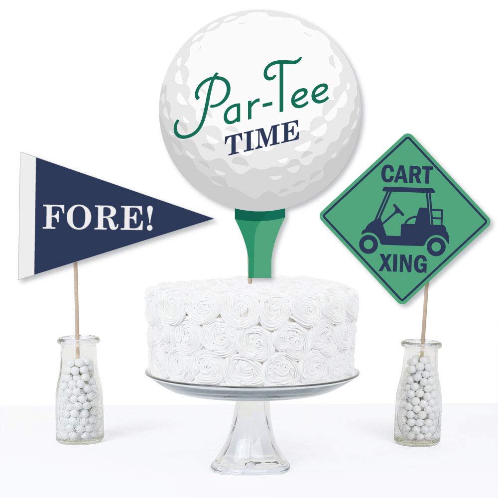 Big Dot of Happiness Par-Tee Time Premium Golf Party Decorations - 15-Piece Birthday & Retirement Centerpiece Set, Table Toppers with Golf Ball, Cart