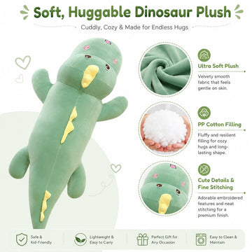 Tianmihou 32 Inch Giant Dinosaur Plush Body Pillow, Cute Long Dinosaur Stuffed Animal, Large Soft Big Dinosaur Plushies Toy, Gifts for Kids Boys Girls