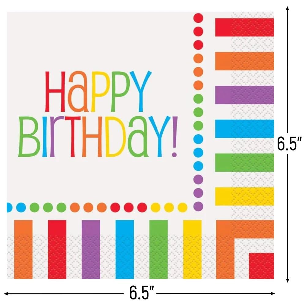 Unique Rainbow Birthday Luncheon Napkins - 16 Count, Elegant & Vibrant Design, Premium Paper Napkins For Parties & Events
