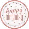 Unique Party 84892 Rose Gold 9" Classic Plates | Happy Birthday Glitz 8ct, 8 Count (Pack of 1)