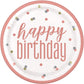 Unique Party 84892 Rose Gold 9" Classic Plates | Happy Birthday Glitz 8ct, 8 Count (Pack of 1)