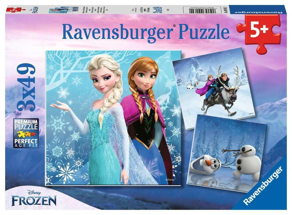 Ravensburger Disney Frozen Winter Adventures Puzzle Set - 3 x 49-Piece Jigsaw Puzzles for Kids | Unique Piece Design | Enhances Concentration
