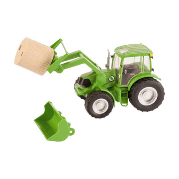 Big Country Toys Tractor & Implements, 1:20 Scale, Toy Tractor with Hay Bale and Bucket Attachment, Working Doors, Green, Ages 3 and Up…