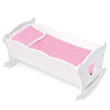 Wildkin Kids Wooden Doll Cradle - Baby Doll Rocking Cradle with Pillow & Blanket, Fits Dolls Up to 20 Inches - White