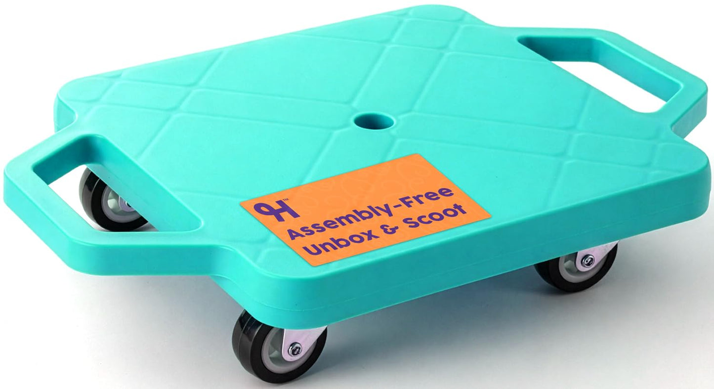 Hurtle Scooter Board for Kids with Safety Handles - Heavy Duty Gym Floor Scooter with 360° Wheels for PE, Indoor Active & Sensory Play - Supports 200
