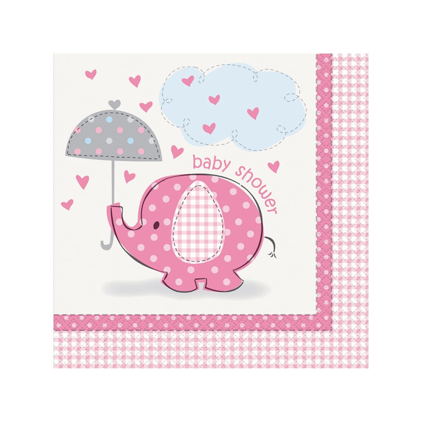 Unique Pink Elephant Girl Baby Shower Napkins, 16ct, 6.5", Model:41652