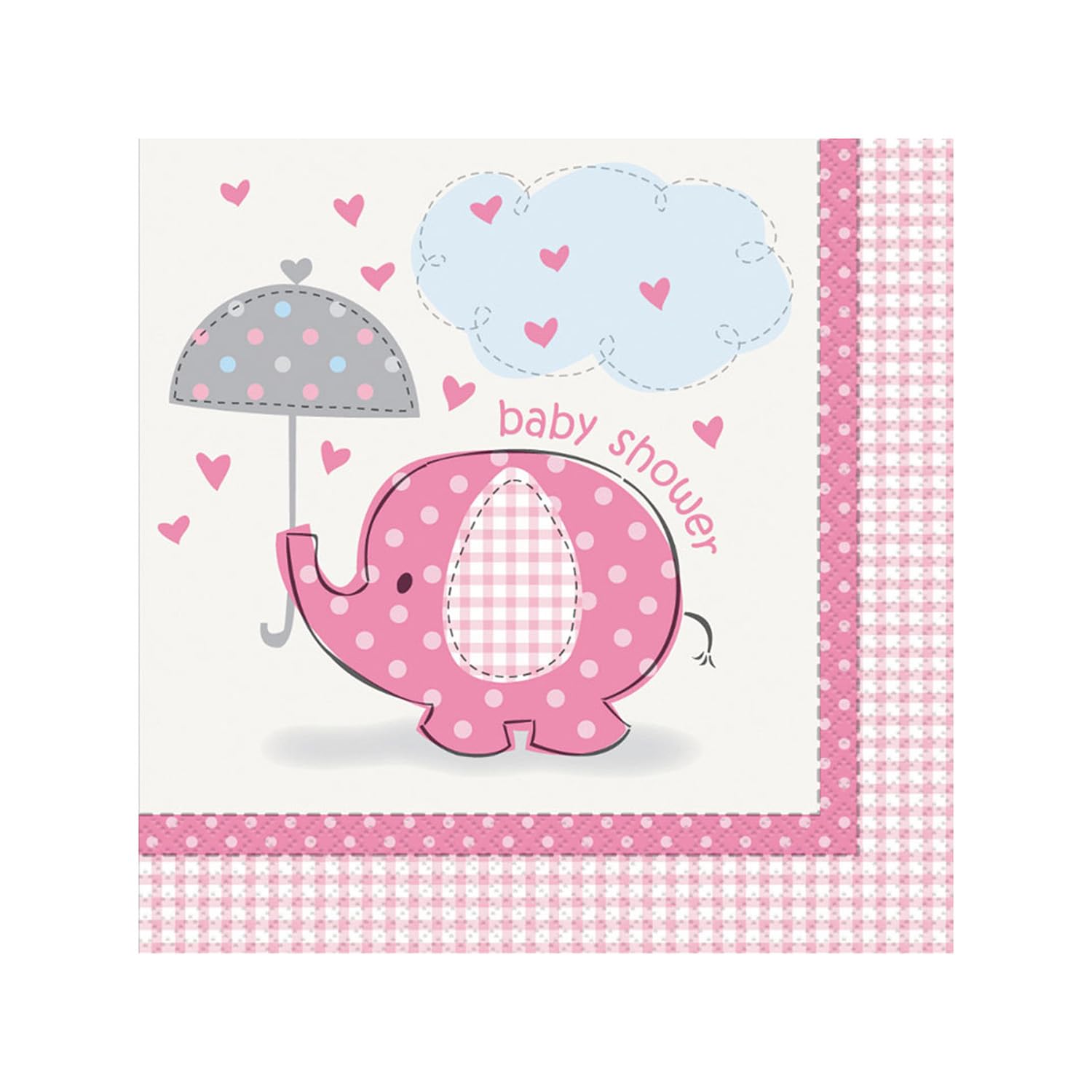 Unique Pink Elephant Girl Baby Shower Napkins, 16ct, 6.5", Model:41652