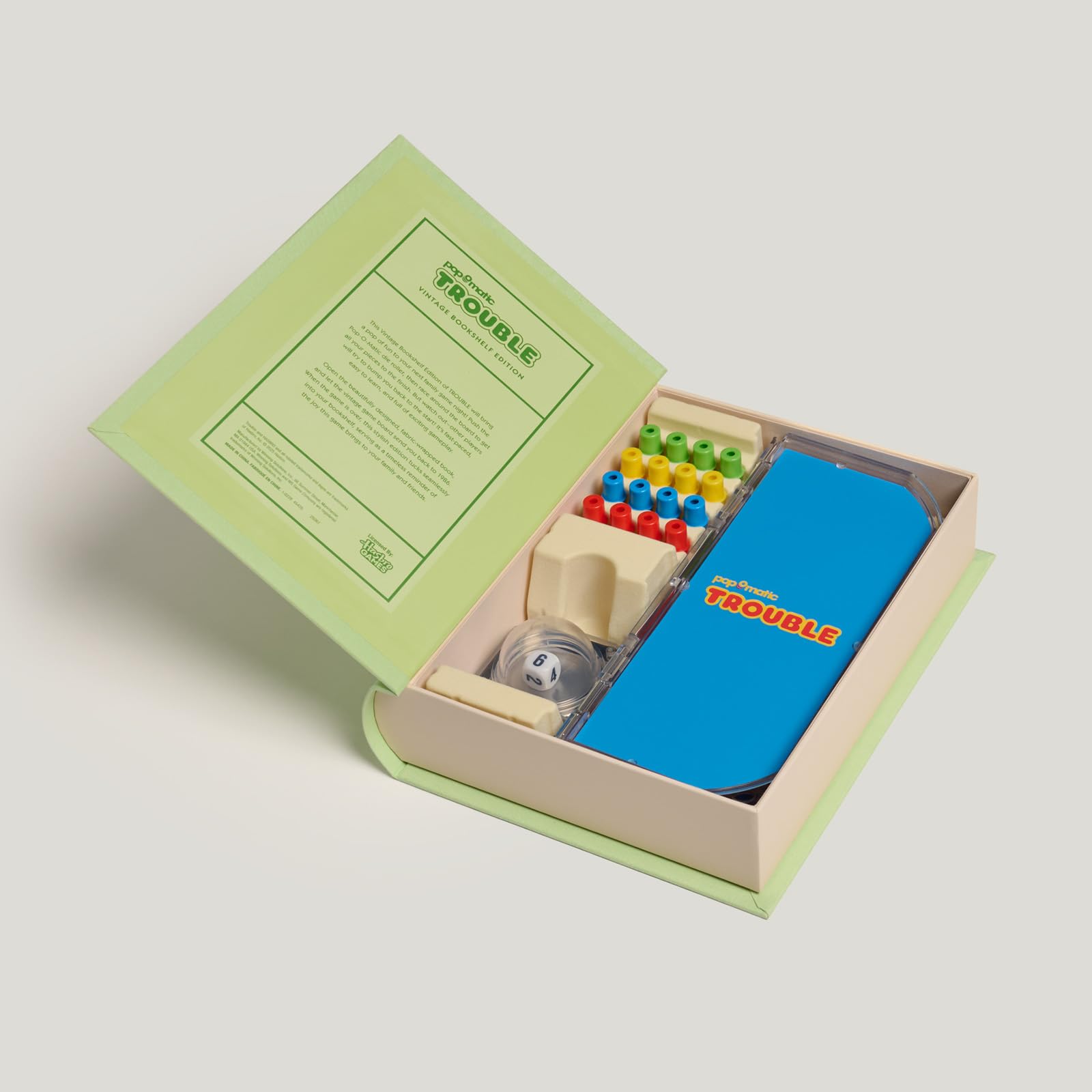 WS Game Company Trouble Vintage Bookshelf Edition, Linen Wrapped Book Box & Slipcase, Pop-O-Matic Die Roller, Classic Board Games for Kids & Adults