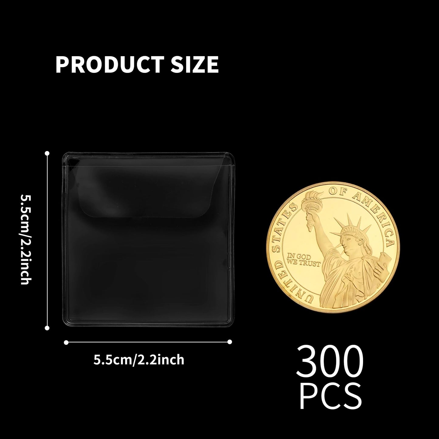 Axigundaone 300 Pack Single Pocket Coin Sleeves, Individual Clear Coin Holders Sleeves, Plastic Coins Pockets Protectors for Collectors (2.2 x 2.2