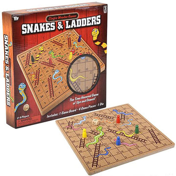 10" Inch Snakes and Ladders Wooden Board Games, Great for Prizes, 10" (10" Wooden Snakes & Ladders)