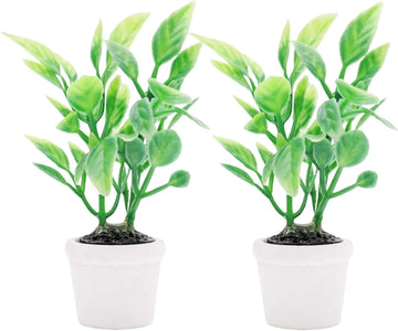 2Pcs Green Miniature Plants Dollhouse Decoration Accessories, Mini Potted Plant Artificial Tiny Greenery Ornament Miniature Hanging Potted Plant Faux