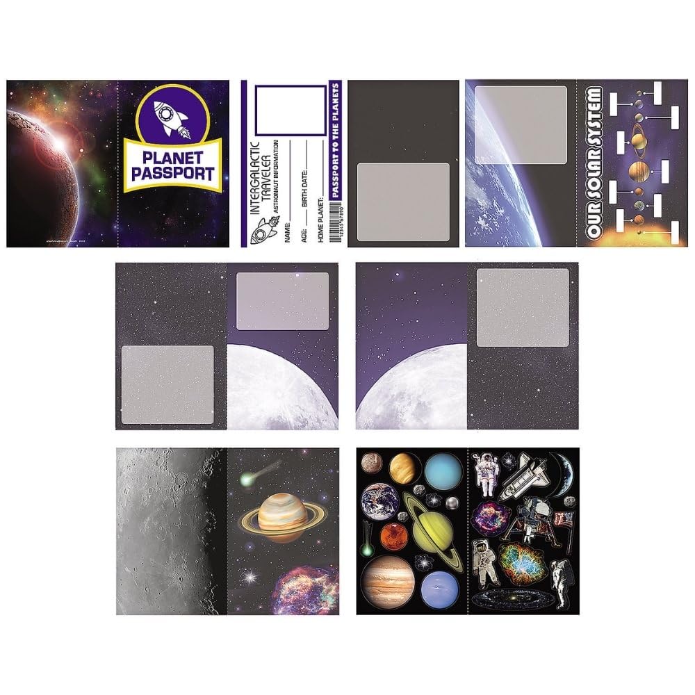 Fun Express Outer Space Passport Sticker Book (12 Books with 10 Pages Each) Pretend Passport for Kids and Classroom Activities - VBS 2026 Vacation