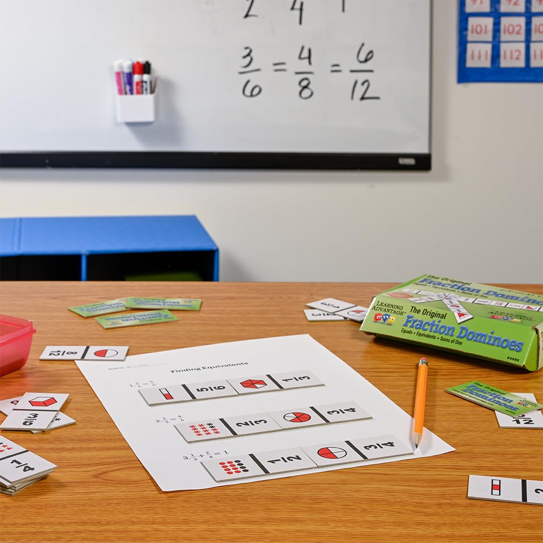 LEARNING ADVANTAGE The Original Fraction Dominoes | Homeschool Learning Fraction Game | 45 Dominoes | Math Manipulative for Kids | Teach Equivalents