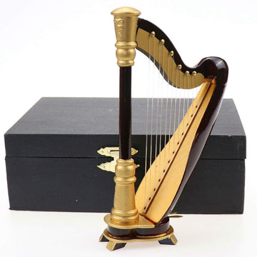 Dselvgvu Wooden Miniature Harp with Case Mini Musical Instrument Harp Replica Collectible Figurines Dollhouse Accessories Model Home Decoration