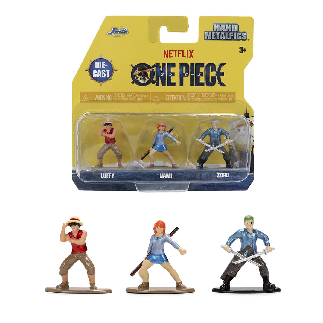 Jada Toys One Piece Netflix Luffy Nami Zoro Nano Metalfigs 3-Pack Die-Cast Figures Set Series 1